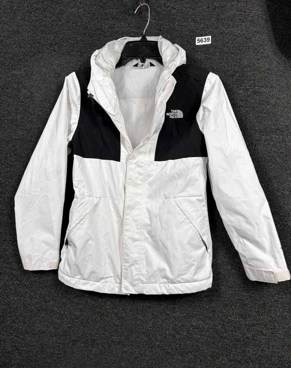 The North Face Jacket Girls Medium 10/12 White Black Hooded Windbreaker NF0A3NKO